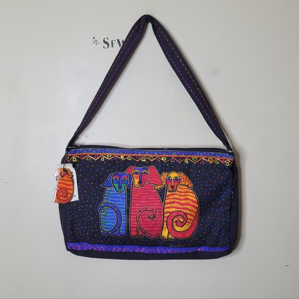 Laurel Burch Colorful Dog Print Artsy Shoulder Bag Purse NWT - Picture 2 of 11